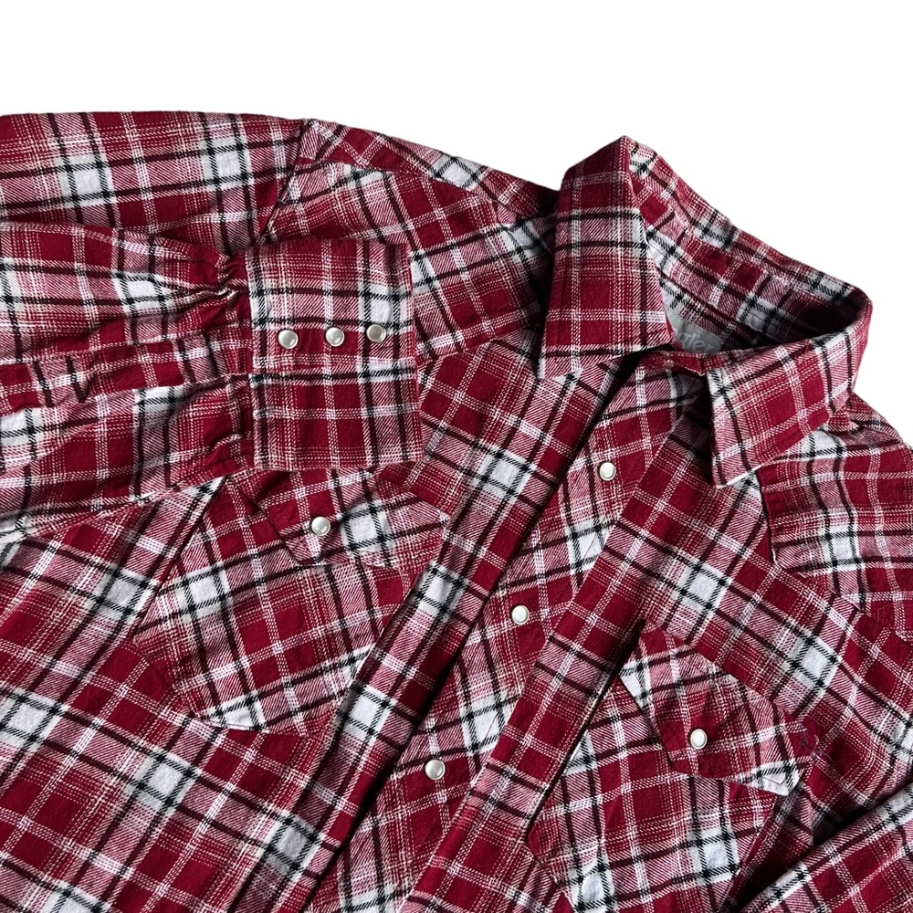 Wrangler Wrancher Shirt Mens Long Sleeve Flannel Plaid Pearl Snaps L